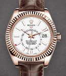 Sky Dweller 42mm in Rose Gold with Fluted Bezel on Strap with White Stick Dial