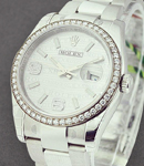 Datejust 36mm in Steel with White Gold Diamond Bezel on Oyster Bracelet with Silver Wave Dial