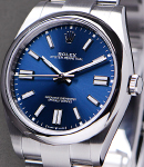Oyster Perpetual 41mm in Steel with Smooth Bezel  on Steel Oyster Bracelet with Blue Index Dial