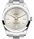 Oyster Perpetual 41mm in Steel with Smooth Bezel on Steel Oyster Bracelet with Silver Index Dial