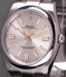 Oyster Perpetual 41mm in Steel with Smooth Bezel  on Steel Oyster Bracelet with Silver Index Dial