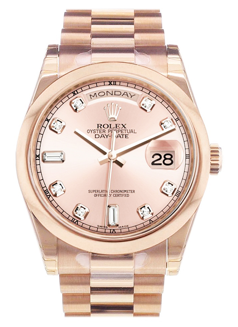 Pre-Owned Rolex Day Date 36mm President in Rose Gold with Smooth Bezel