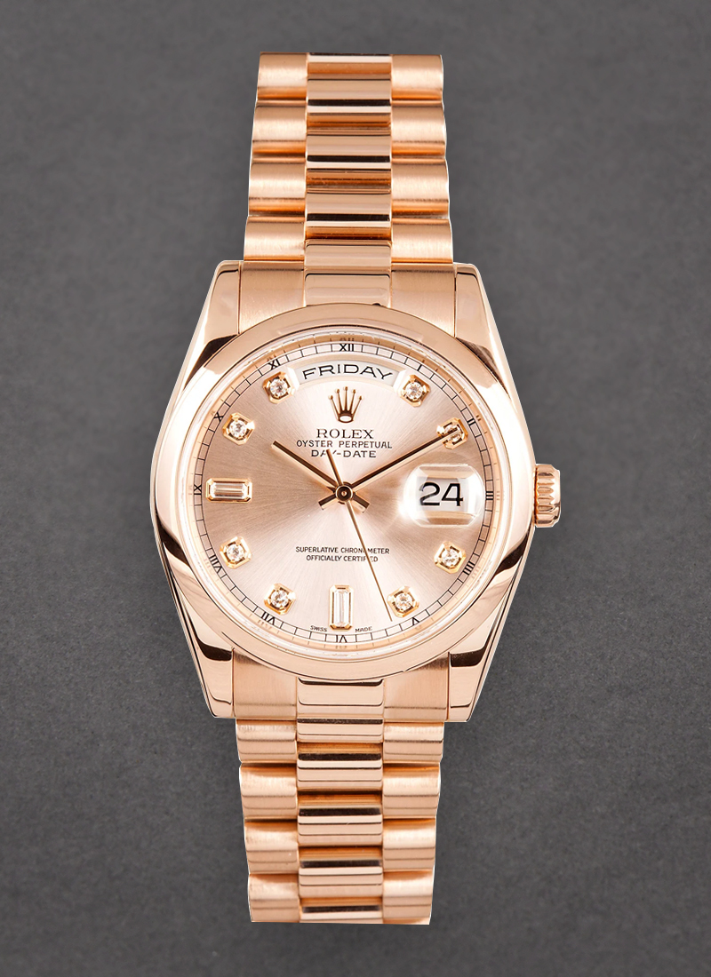 Pre-Owned Rolex Day Date 36mm President in Rose Gold with Smooth Bezel