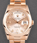 Day Date 36mm President in Rose Gold with Smooth Bezel on President Bracelet with Pink Diamond Dial