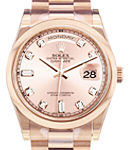 Day Date 36mm President in Rose Gold with Smooth Bezel on President Bracelet with Pink Diamond Dial