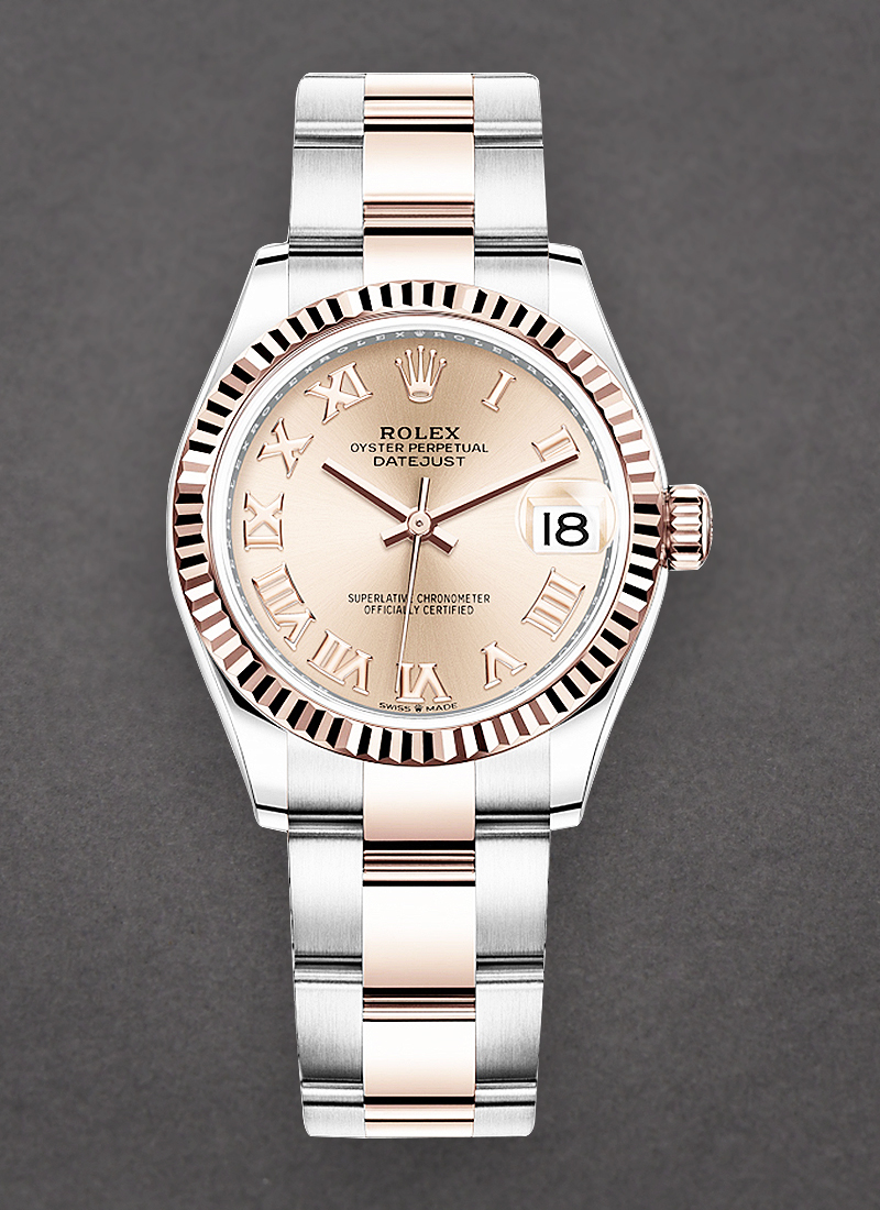 Rolex Unworn Midsize Datejust 31mm in Steel with Rose Gold Fluted Bezel