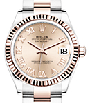 Midsize Datejust 31mm in Steel with Rose Gold Fluted Bezel on Oyster Bracelet with Pink Roman Dial