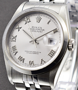 Datejust 36mm in Steel with Smooth Bezel on Jubilee Bracelet with Rhodium Roman Dial