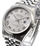 Datejust 36mm in Steel with Smooth Bezel on Jubilee Bracelet with Rhodium Roman Dial