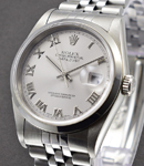 Datejust 36mm in Steel with Smooth Bezel on Jubilee Bracelet with Rhodium Roman Dial