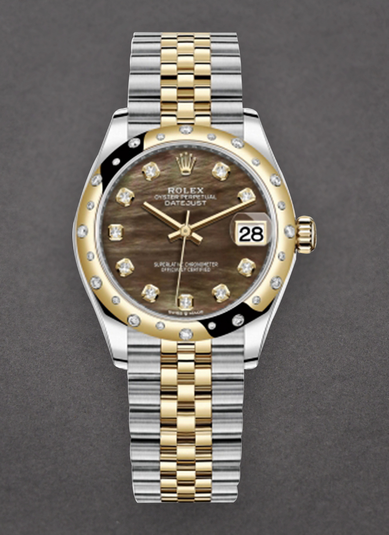 Rolex Unworn Midsize 31mm Datejust in Steel with Yellow Gold 24 Diamond Bezel