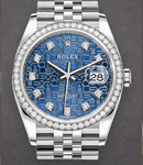 Datejust 36mm in Steel with Diamond Bezel on Steel Jubilee Bracelet with Blue Jubilee Diamond Dial