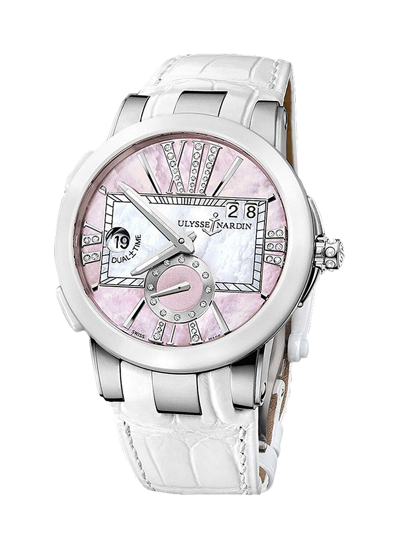 Ulysse Nardin Executive Dual Time Ladies in Steel with White Ceramic Bezel
