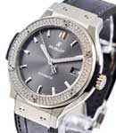 Classic Fusion 38mm Automatic in Titanium with Diamond Bezel On Black Leather Strap with Black Index Dial