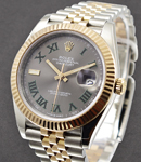 Datejust 41mm 2-Tone Steel and Rose Gold with Fluted Bezel on Jubilee Bracelet with Slate Green Roman Wimbledon Dial