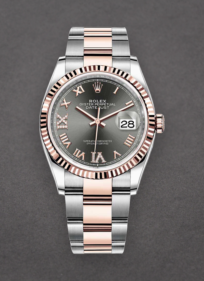 Pre-Owned Rolex Datejust 36mm in Steel with Rose Gold Fluted Bezel