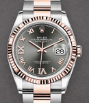 Datejust 36mm in Steel with Rose Gold Fluted Bezel on Oyster Bracelet with Rhodium Roman Dial - Diamonds on 6 & 9