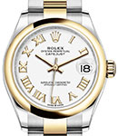 Datejust 31mm in Steel with Yellow Gold Domed Bezel on Oyster Bracelet with White Roman Dial