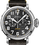Pilot Type 20 45mm Chronograph Automatic in Steel on Black Calfskin Leather Strap with Grey Arabic Dial
