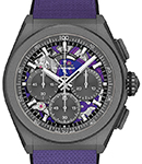 Defy 21 Ultraviolet Chronograph in Titanium on Violet Fabric Strap with Skeleton Dial