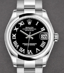 Mid Size Datejust 31mm in Steel with Domed Bezel on Steel Oyster Bracelet with Black Roman Dial