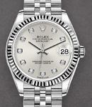 Mid Size 31mm Datejust in Steel with Fluted Bezel on Steel Jubilee Bracelet with Silver Diamond Dial