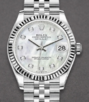 Mid Size 31mm Datejust in Steel with Fluted Bezel on Steel Jubilee Bracelet with MOP Diamond Dial