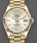 President 31mm Mid Size in Yellow Gold with Fluted Bezel on President Bracelet with Silver Diamond Dial