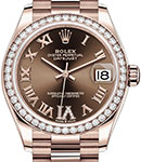 Datejust 31mm in Rose Gold with Dimoand Bezel on President Bracelet with Chocolate Roman Dial - Diamonds on 6