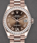 Datejust 31mm in Rose Gold with Dimoand Bezel on President Bracelet with Chocolate Roman Dial - Diamonds on 6