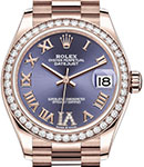 Datejust 31mm in Rose Gold with Dimoand Bezel on President Bracelet with Purple Roman Dial - Diamonds on 6