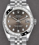 Mid Size Datejust in Steel with White Gold 24 Diamonds Bezel on Jubilee Bracelet with Dark Grey Diamond Dial