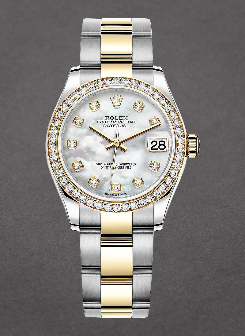 Rolex Unworn Mid Size 31mm Datejust in Steel with Yellow Gold Diamond Bezel