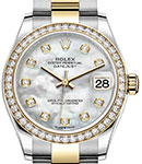 Mid Size 31mm Datejust in Steel with Yellow Gold Diamond Bezel on Oyster Bracelet with MOP Diamond Dial