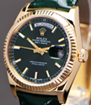 Day-Date President 36mm in Yellow Gold with Fluted Bezel on Green Crocodile Leather Strap with Green Stick Dial