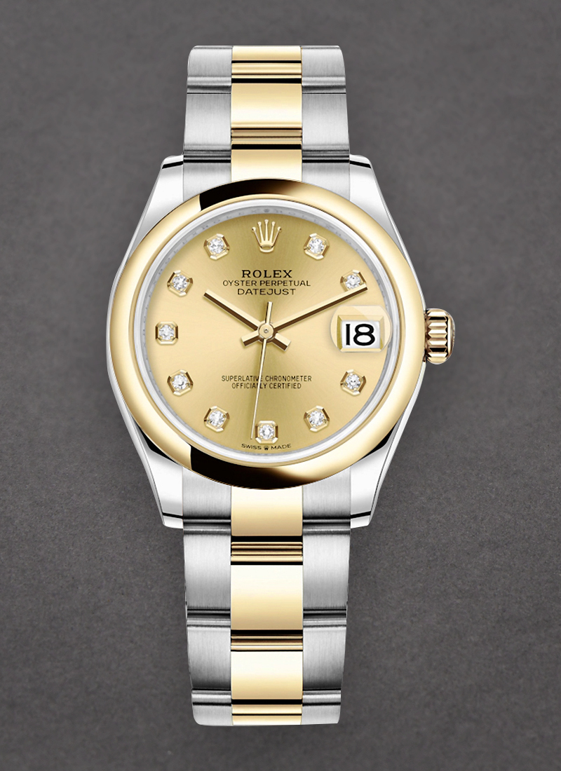 Rolex Unworn Datejust 31mm in Steel with Yellow Gold Domed Bezel