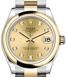 Datejust 31mm in Steel with Yellow Gold Domed Bezel on Oyster Bracelet with Champagne Diamond Dial