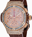 Big Bang 41mm Cappuccino in Rose Gold with Baguette Diamond Bezel on Brown Rubber Strap with Pave Diamond Dial