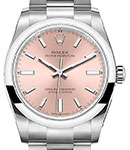 Oyster Perpetual 34mm in Steel on Bracelet with Pink Index Dial