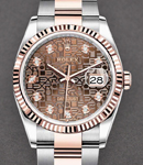 Datejust 36mm in Steel with Rose Gold Fluted Bezel on Oyster Bracelet with Chocolate Jubilee Diamond Dial