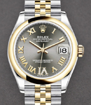 Datejust 31mm in Steel with Yellow Gold Domed Bezel on Jubilee Bracelet with Grey Roman Dial - Diamonds on 6