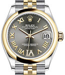 Datejust 31mm in Steel with Yellow Gold Domed Bezel on Jubilee Bracelet with Grey Roman Dial - Diamonds on 6