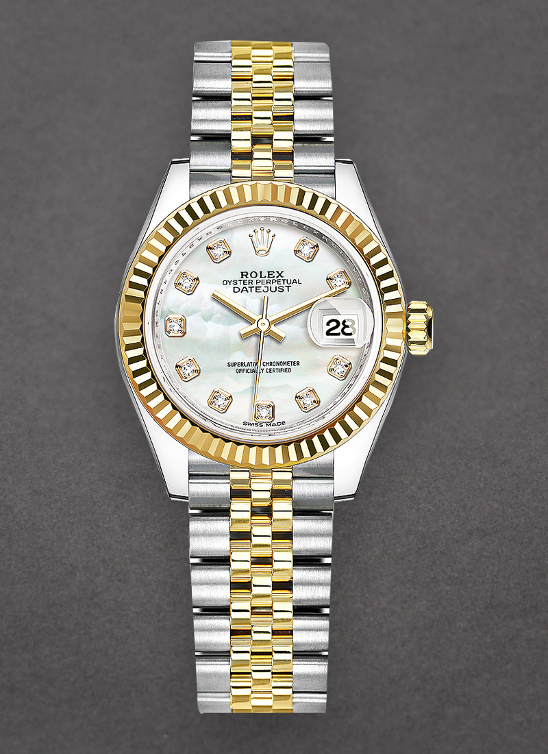 Pre-Owned Rolex Datejust Ladies 28mm  in Steel with Yellow Gold Fluted Bezel