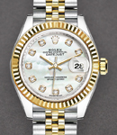 Datejust Ladies 28mm  in Steel with Yellow Gold Fluted Bezel on Jubilee Bracelet with MOP Diamond Dial