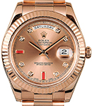 President Day-Date 41mm in Rose Gold with Fluted Bezel on President Bracelet with Sundust Ruby Diamond Dial