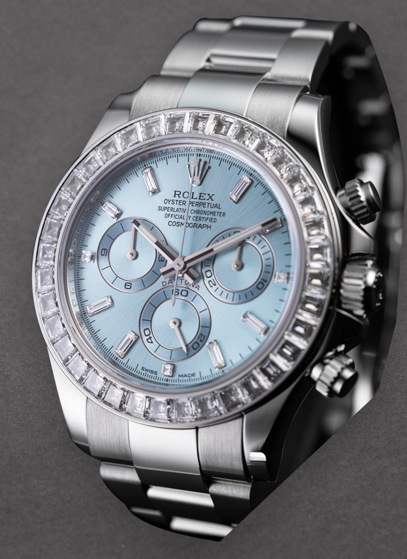 Pre-Owned Rolex Daytona Cosmograph in Platinum with Baguette Diamond Bezel