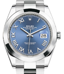 Datejust 41mm in Steel with Smooth Bezel on Oyster Bracelet with Blue Roman Dial