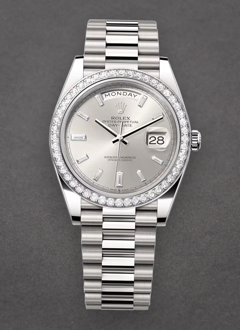 Pre-Owned Rolex Day Date 40mm in White Gold with Diamond Bezel