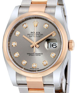 2-Tone Datejust 36mm in Steel with Rose Gold Smooth Bezel on Oyster Bracelet with Silver Diamond Dial