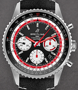 Navitimer B01 Chronograph in Steel Swissair Edition on Black Leather Strap with Folding Clasp and Black Dial